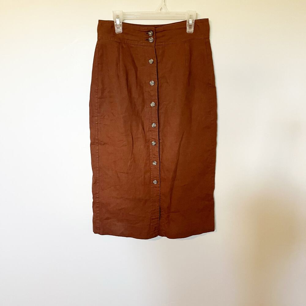 Everlane Brown Button-Front Midi Skirt